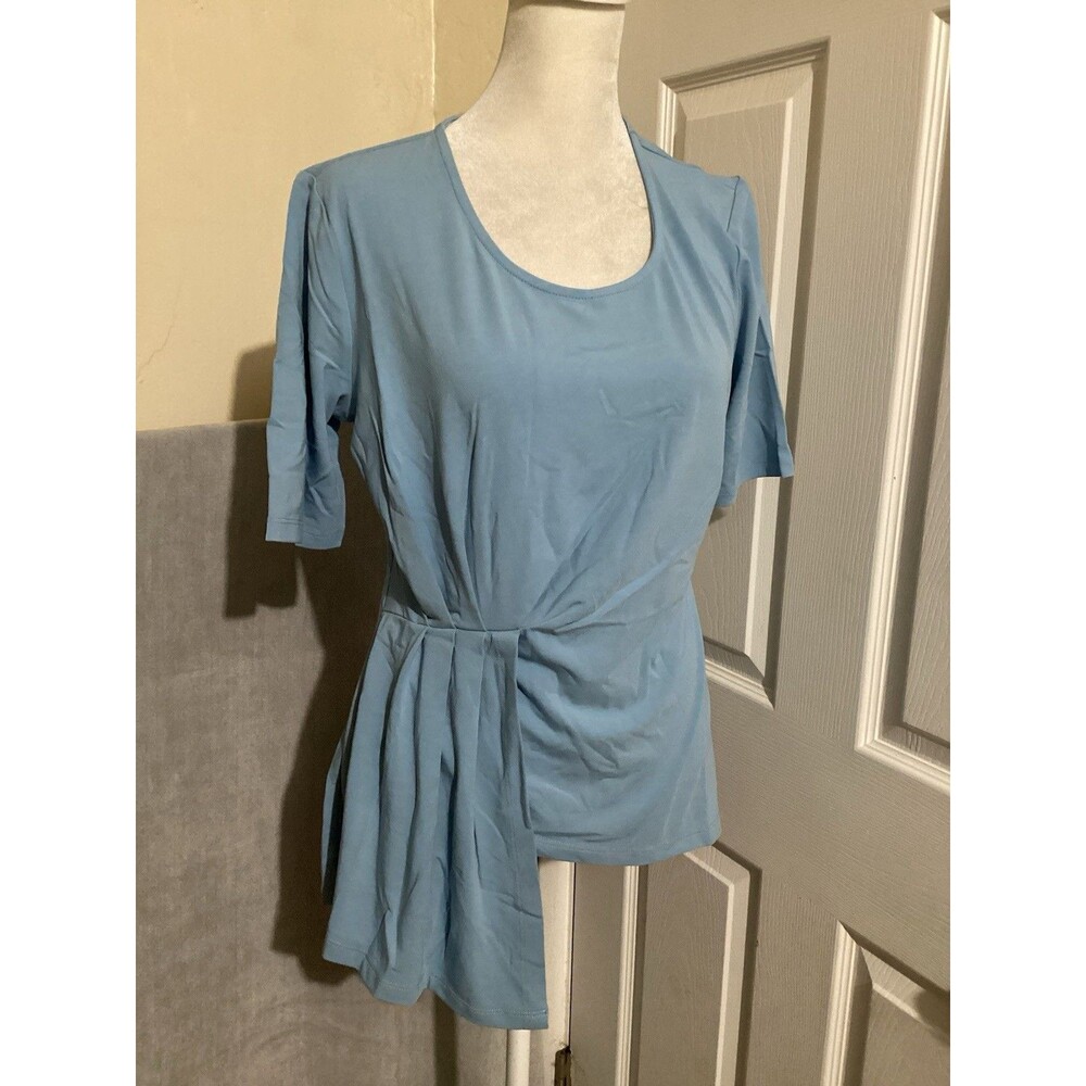 Betabrand Light Blue Short Sleeve Pleated Front Womens Christine T-Shirt S